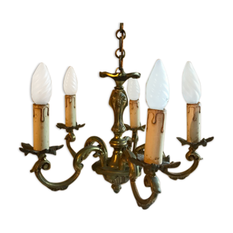 Lustre 5 golden bulb and fake candle