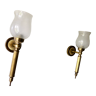 Pair of torch frosted glass and brass sconces 1950