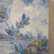Blue landscape, riverbank, oil on canvas signed 1970