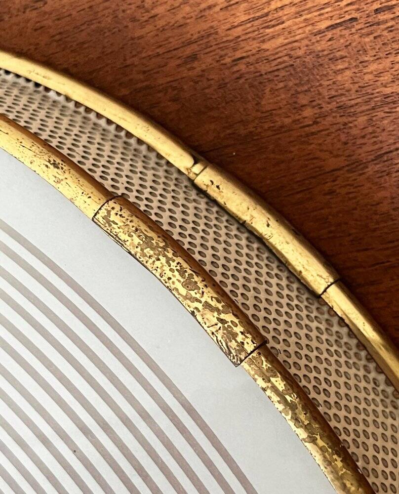 Metal ceiling pendant lamp, made of glass and metal, German mid-century modern style, 1960s.