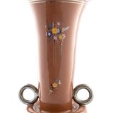 Vintage Brown Lacquered and Hand Painted Terracotta Deruta Vase, Italy