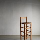 Tabouret de bar rustique à assise en jonc | France | Années 1960