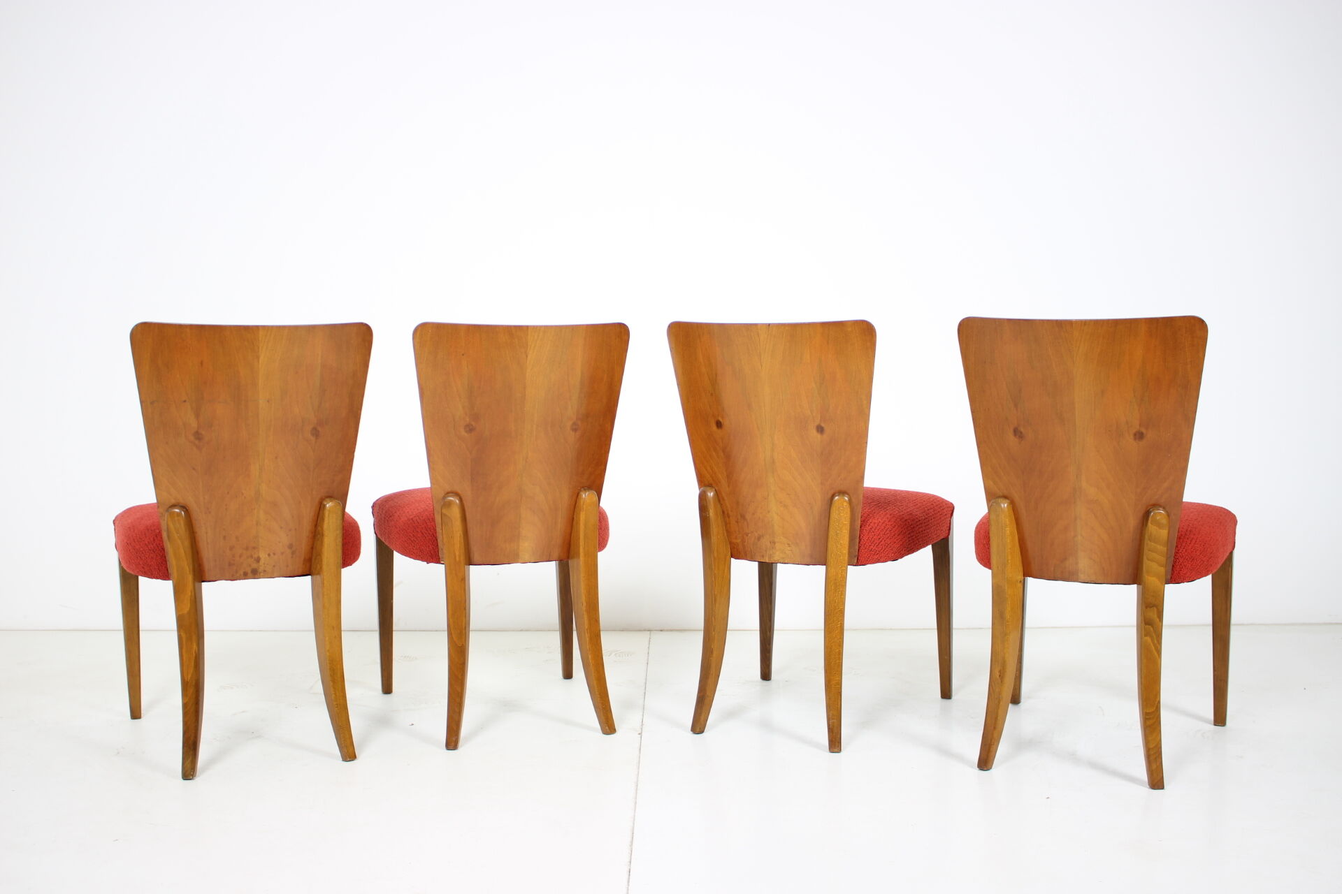 Set of four restored dining chairs model H-214 designed by Jindřich Halabala, 1950's.