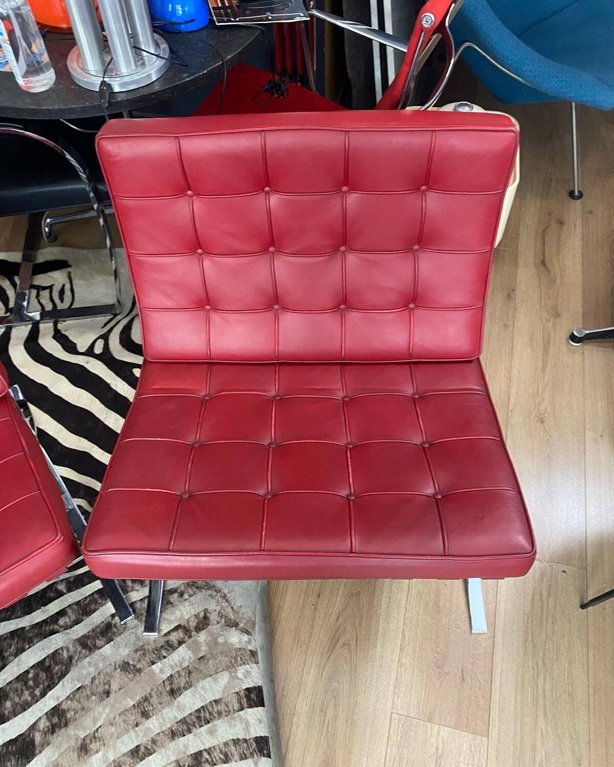 Barcelona red leather chair Knoll edition