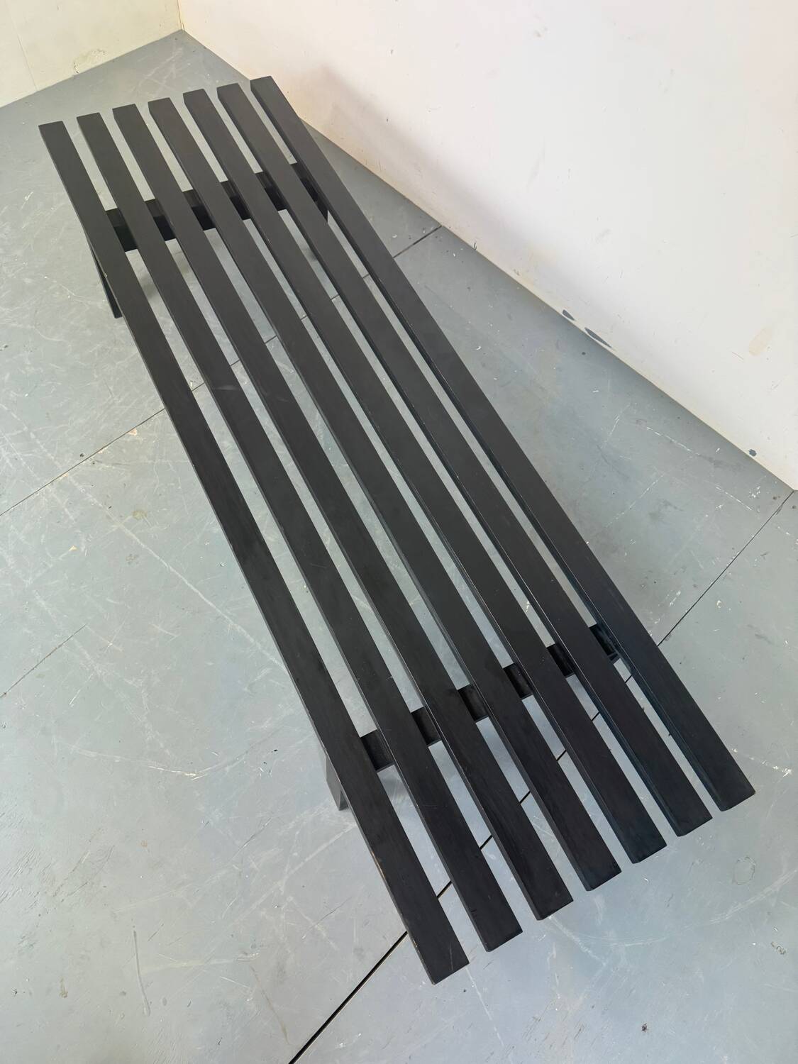 XL Vintage MCM Martin Visser black slat bench coffee table, 1960s