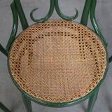 Set of 2 Green Vintage Bistro Chairs with Woven Reed Seats