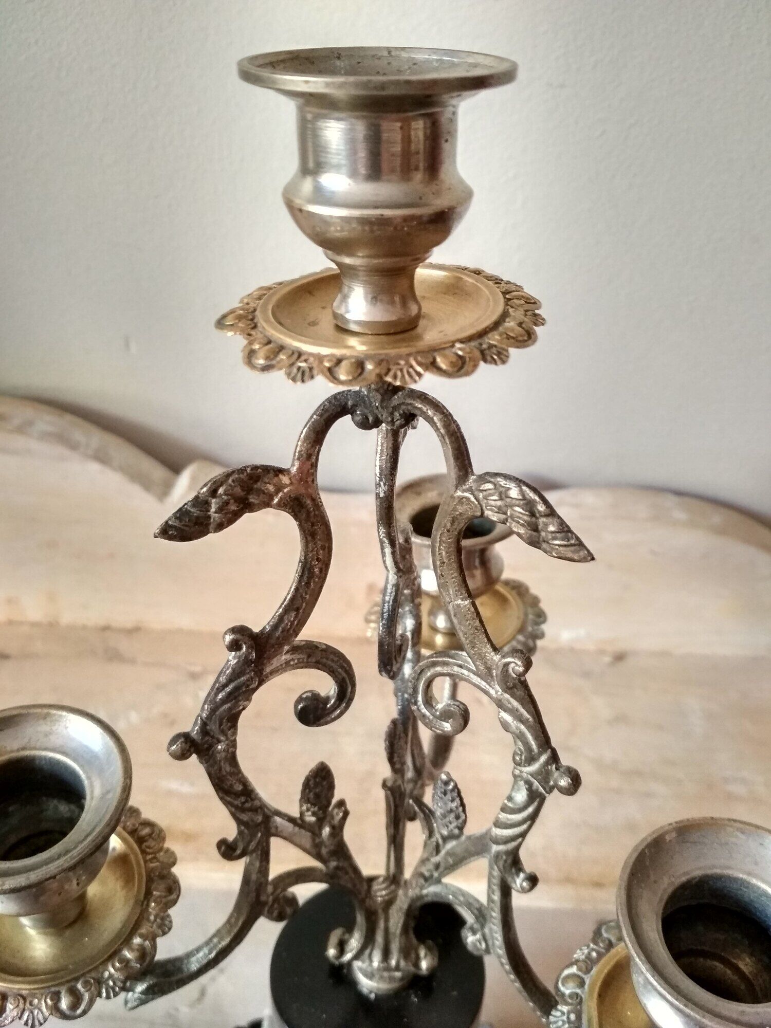 Old candelabra 4 burners in bronze brass and marble, French torches Napoleon III