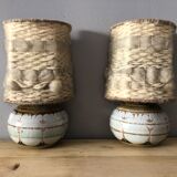 Duo of ceramic wall light wool lampshade