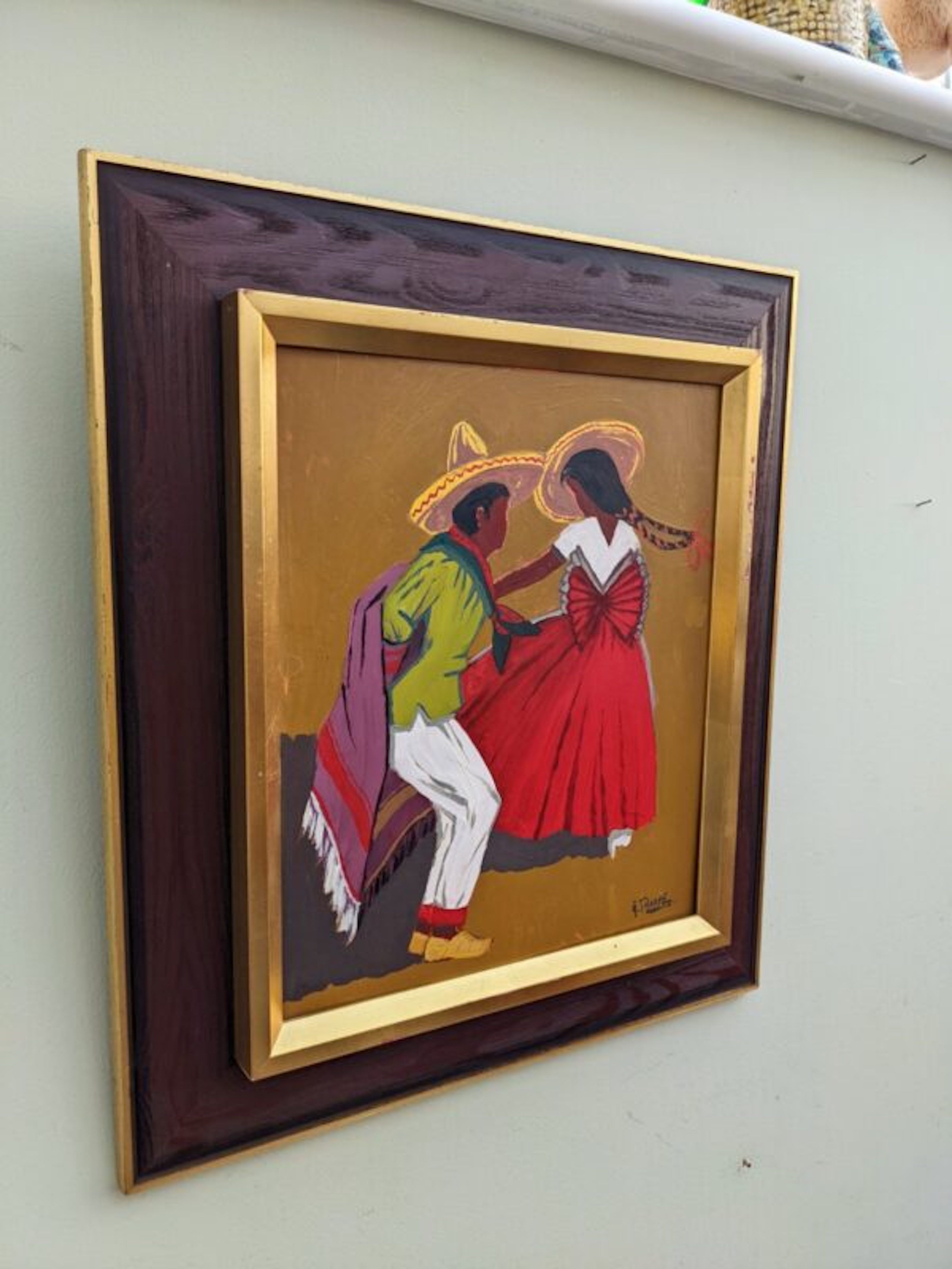 Mid-Century Modern "Mexican Dancers" Swedish Figurative Oil Painting, Framed