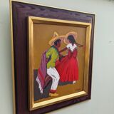 Mid-Century Modern "Mexican Dancers" Swedish Figurative Oil Painting, Framed