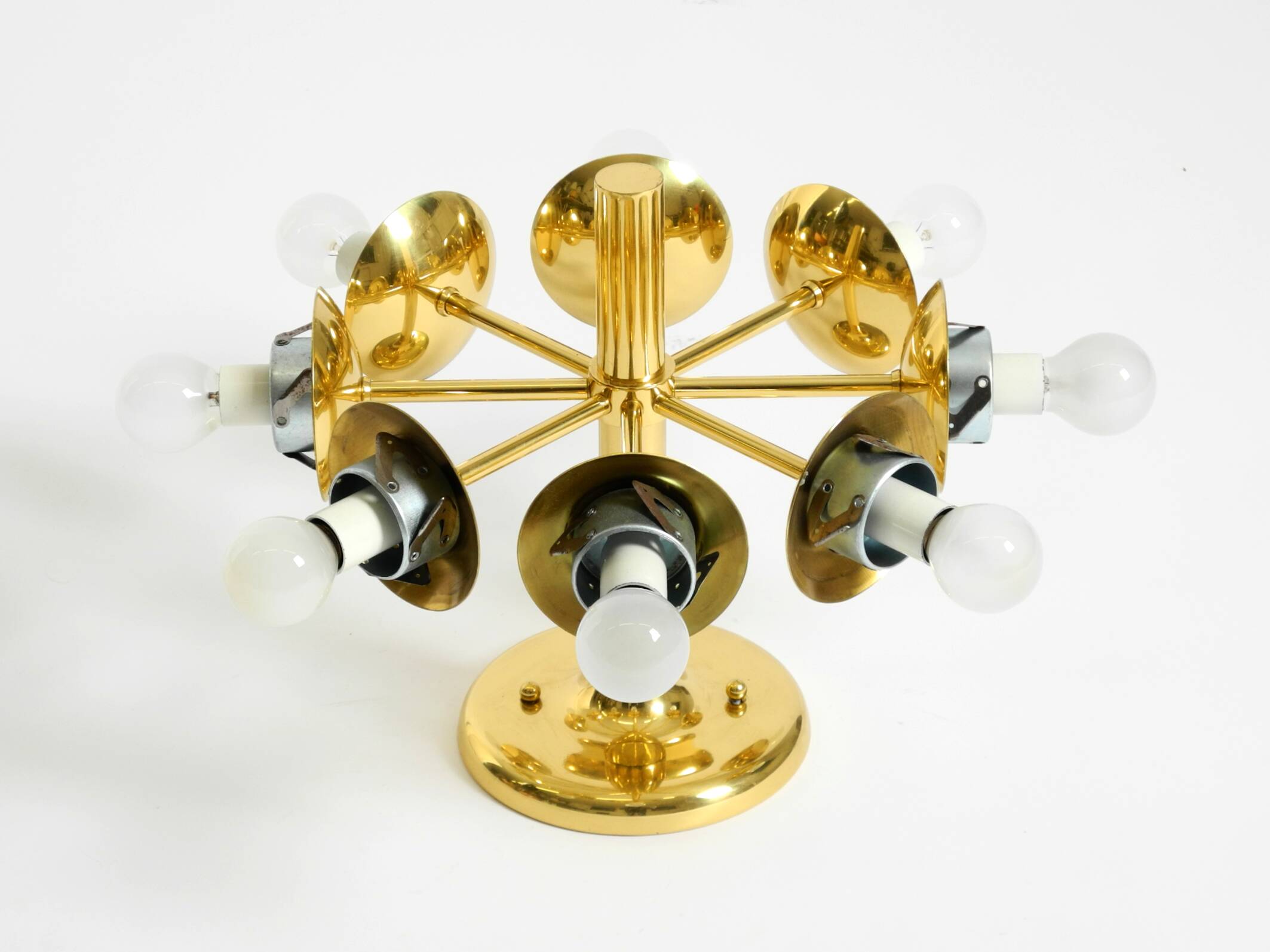 1960s Space Age brass ceiling lamp with 8 glass balls by Kaiser Leuchten