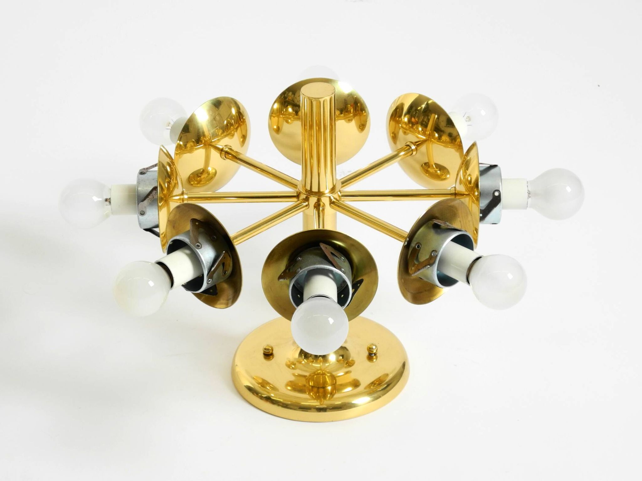 1960s Space Age brass ceiling lamp with 8 glass balls by Kaiser Leuchten