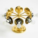 1960s Space Age brass ceiling lamp with 8 glass balls by Kaiser Leuchten