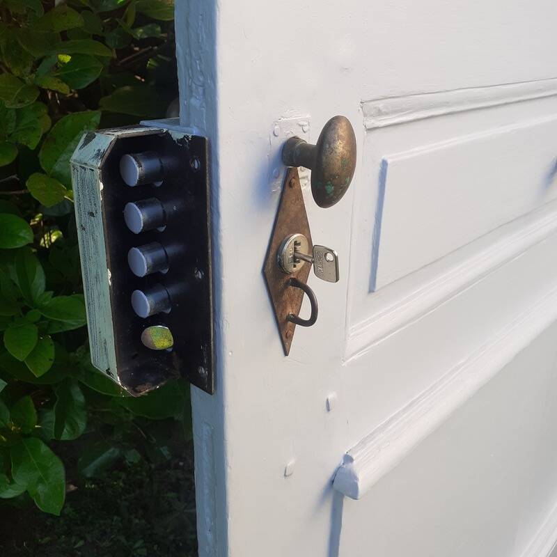 Old oak entrance door with glass H209xL116cm 18th century multi-point lock