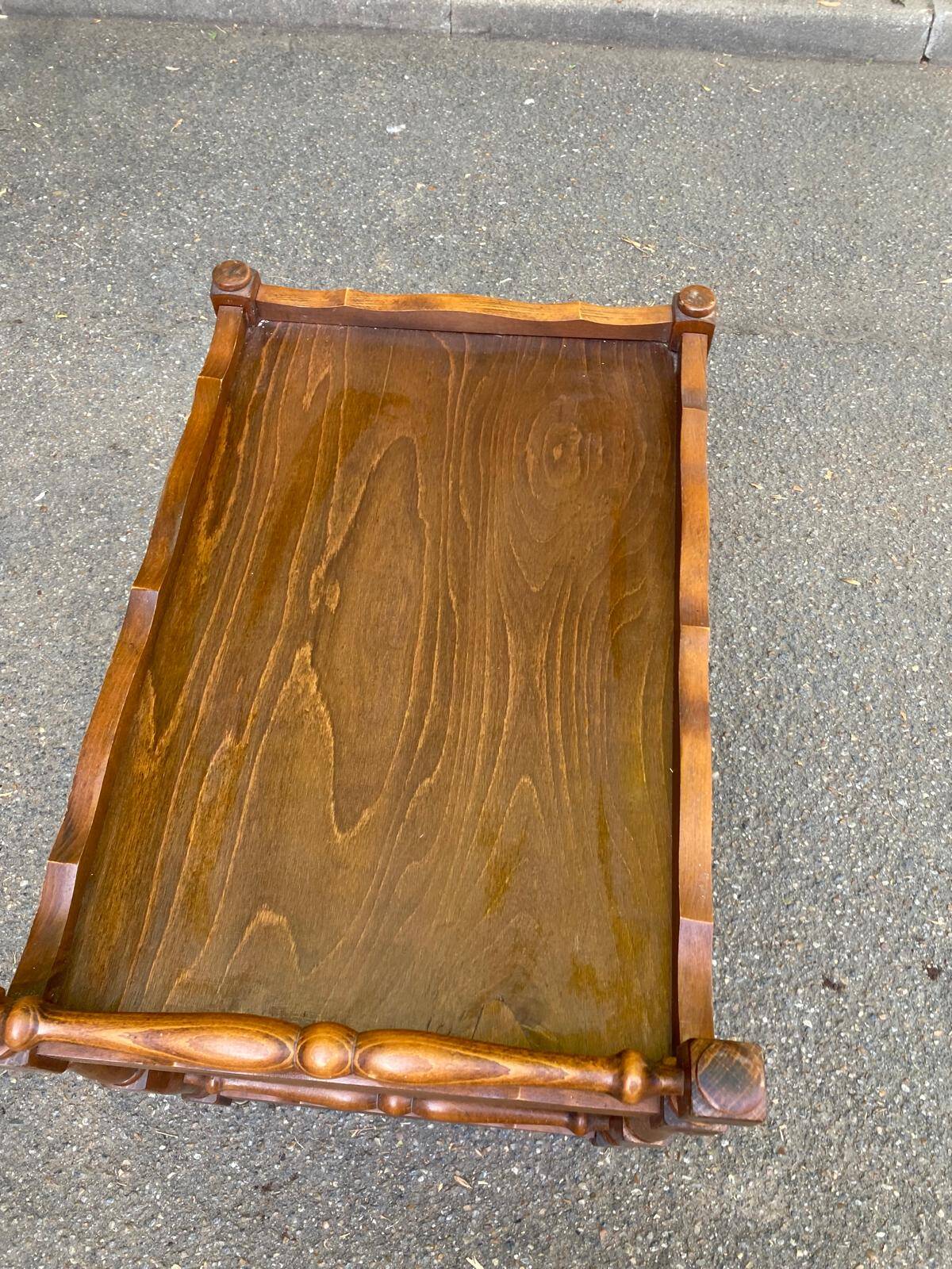 Solid wood service trolley on wheels