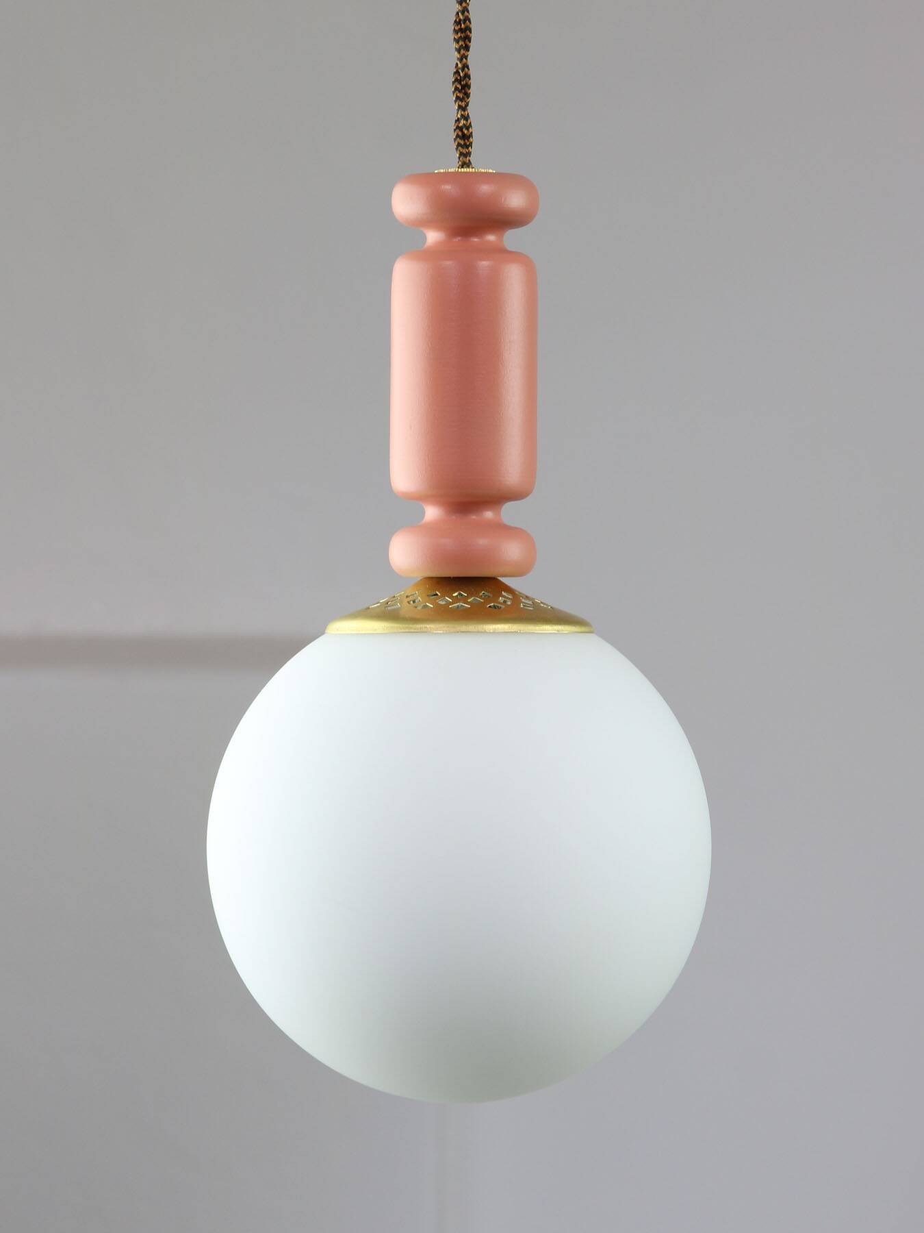 Mid-Century Italian Brass & Opaline Glass Pendant Lamps, Set of 2