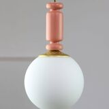 Mid-Century Italian Brass & Opaline Glass Pendant Lamps, Set of 2