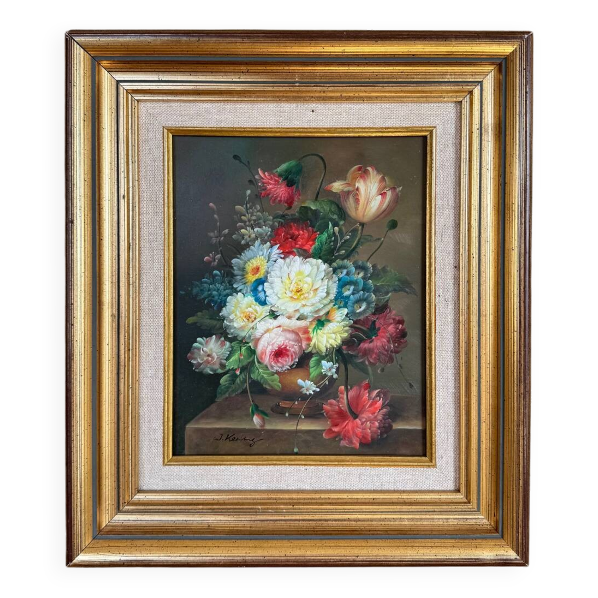 Oil on canvas W. Kerling still life with flowers