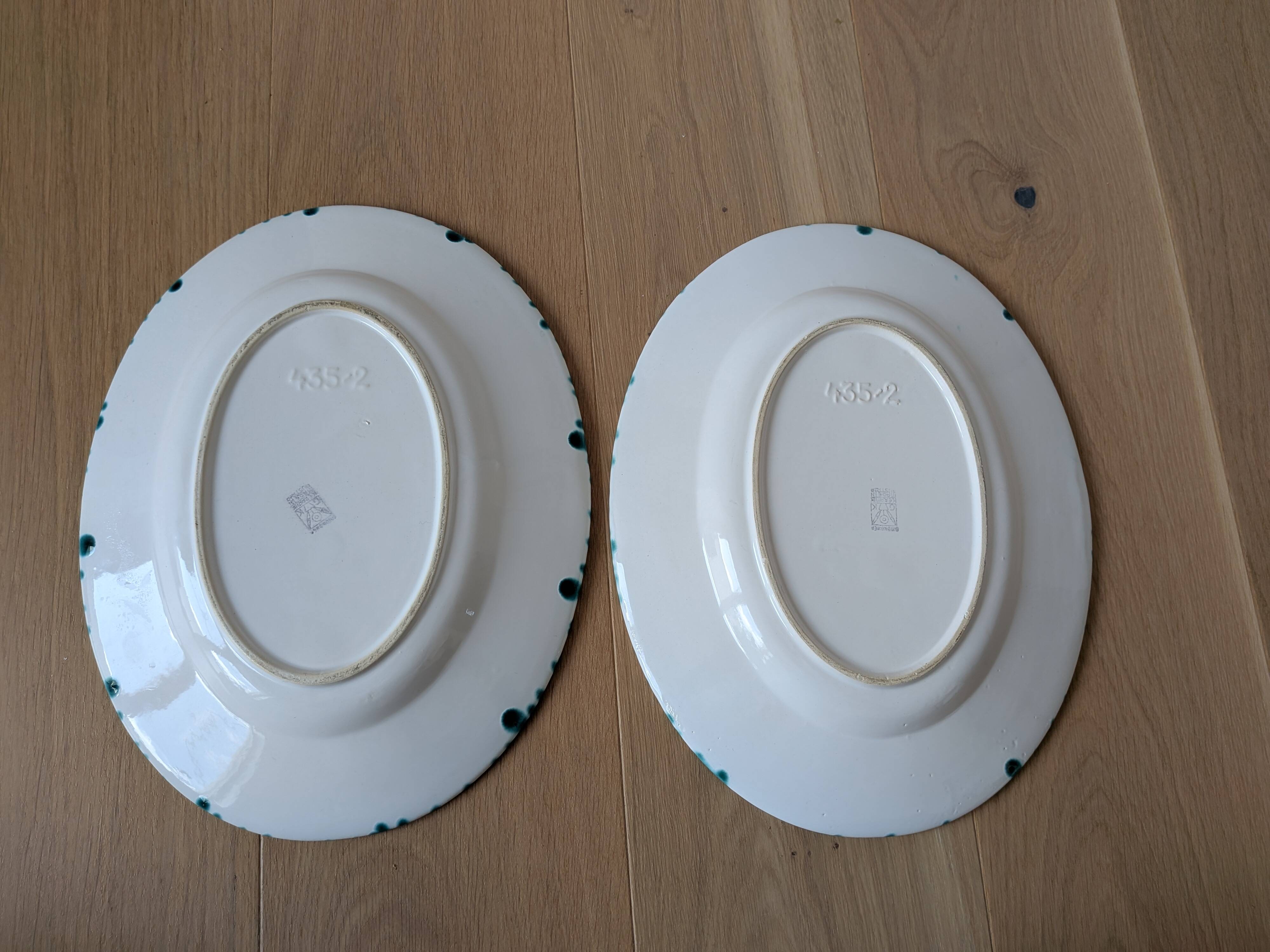 Vintage Gmundner Keramik Serving Oval Plate / Austria / Green Flamed / 2