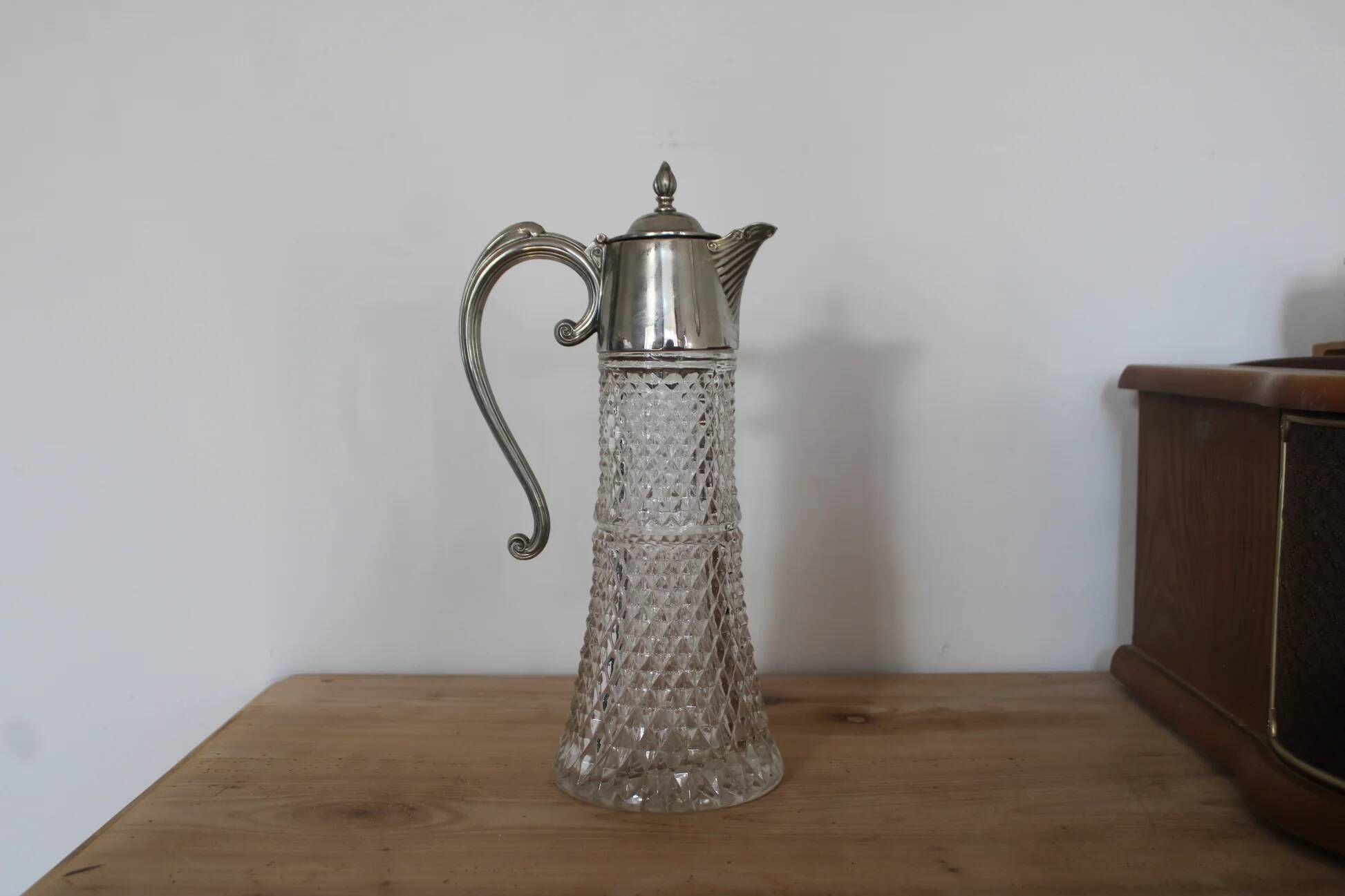 Large antique cut glass and silver-plated jug – English manufacture – 32 cm