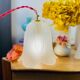 Walking lamp or suspension opaque globe shape of Art Deco flower