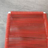 Vintage children's chair in white matel (some splinters of paint) with red scoubidou rope year 70