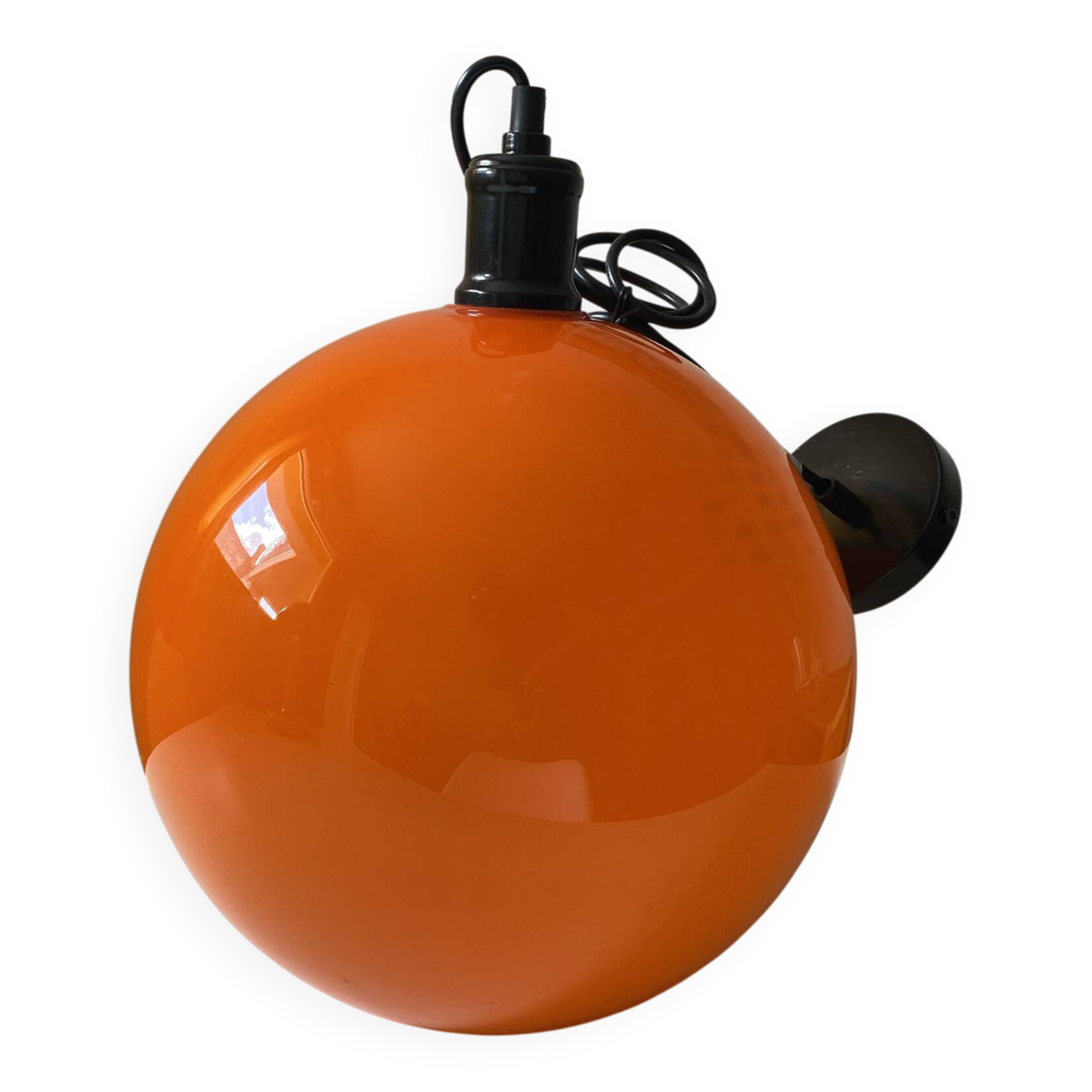 Vintage orange opaline pendant light, 1970s