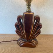▪️Art Deco Ceramic and Globe Lamp Stylized Shell Brown and Gold