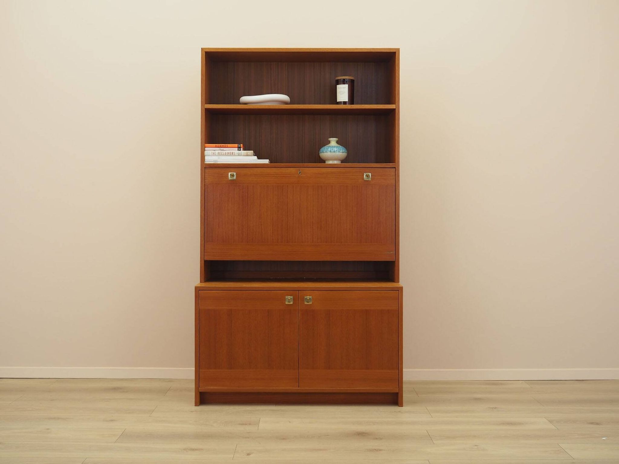 Danish Teak Shelving Unit with Bar Cabinet, 1970s