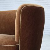 Canapé courbé danois 2 places des années 1960, en velours d'ameublement marron.