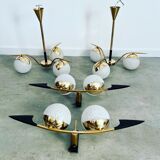 Lot light fixtures and chandeliers design Arlus 50s brass and opaline vintage