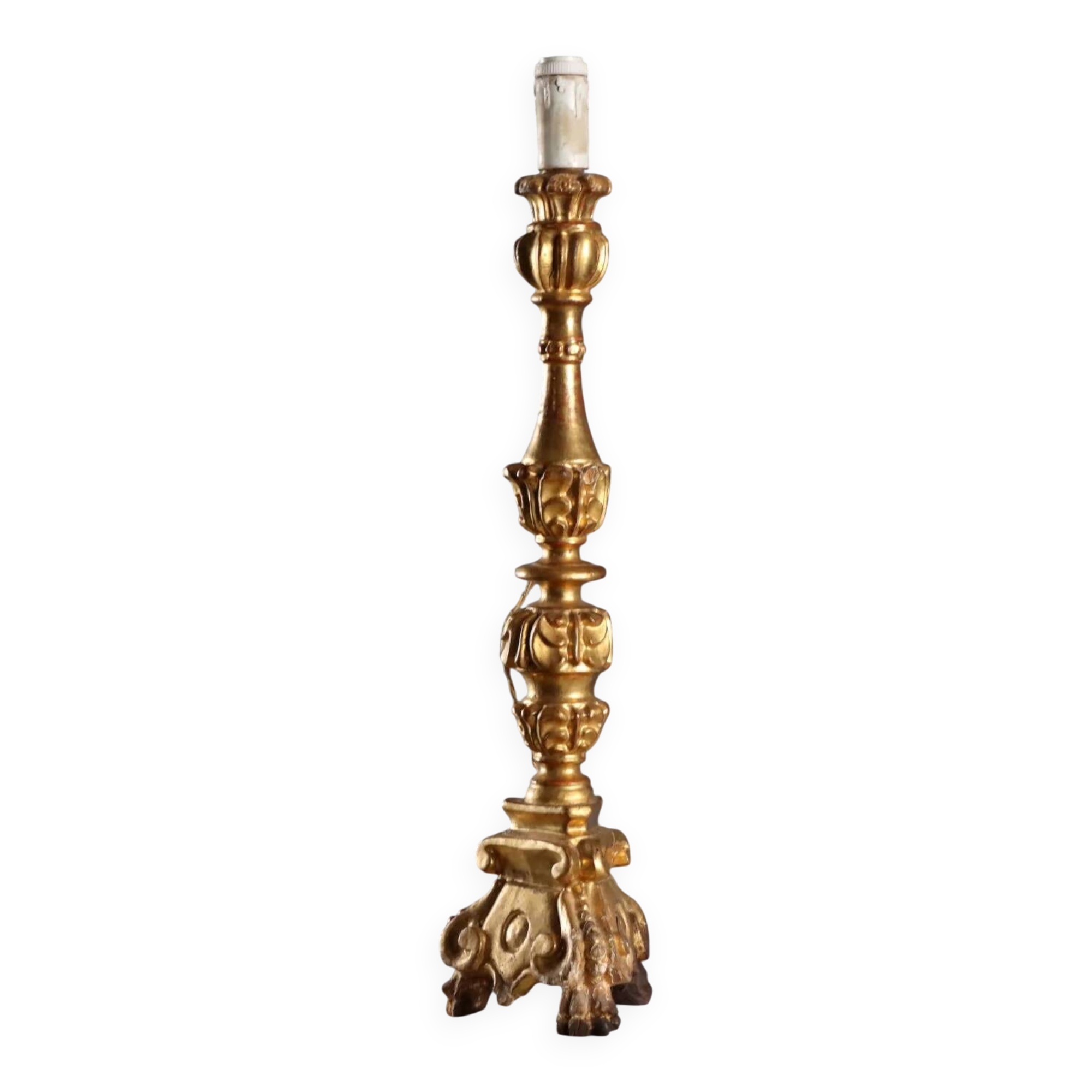 Antique carved and gilded wooden candelabrum, Italy, 19th century