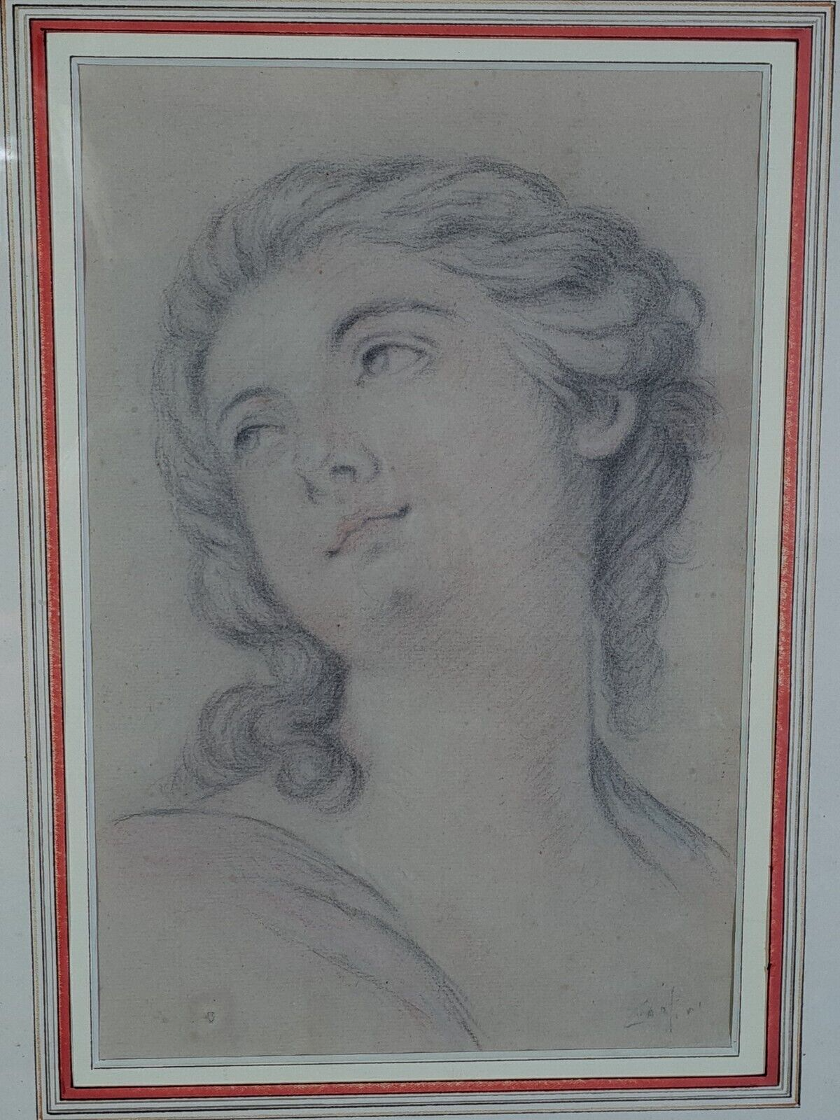 Portrait of a romantic young woman drawing signed circa 1900 47x42 cm SB