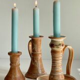 3 vintage handcrafted pottery candle holders