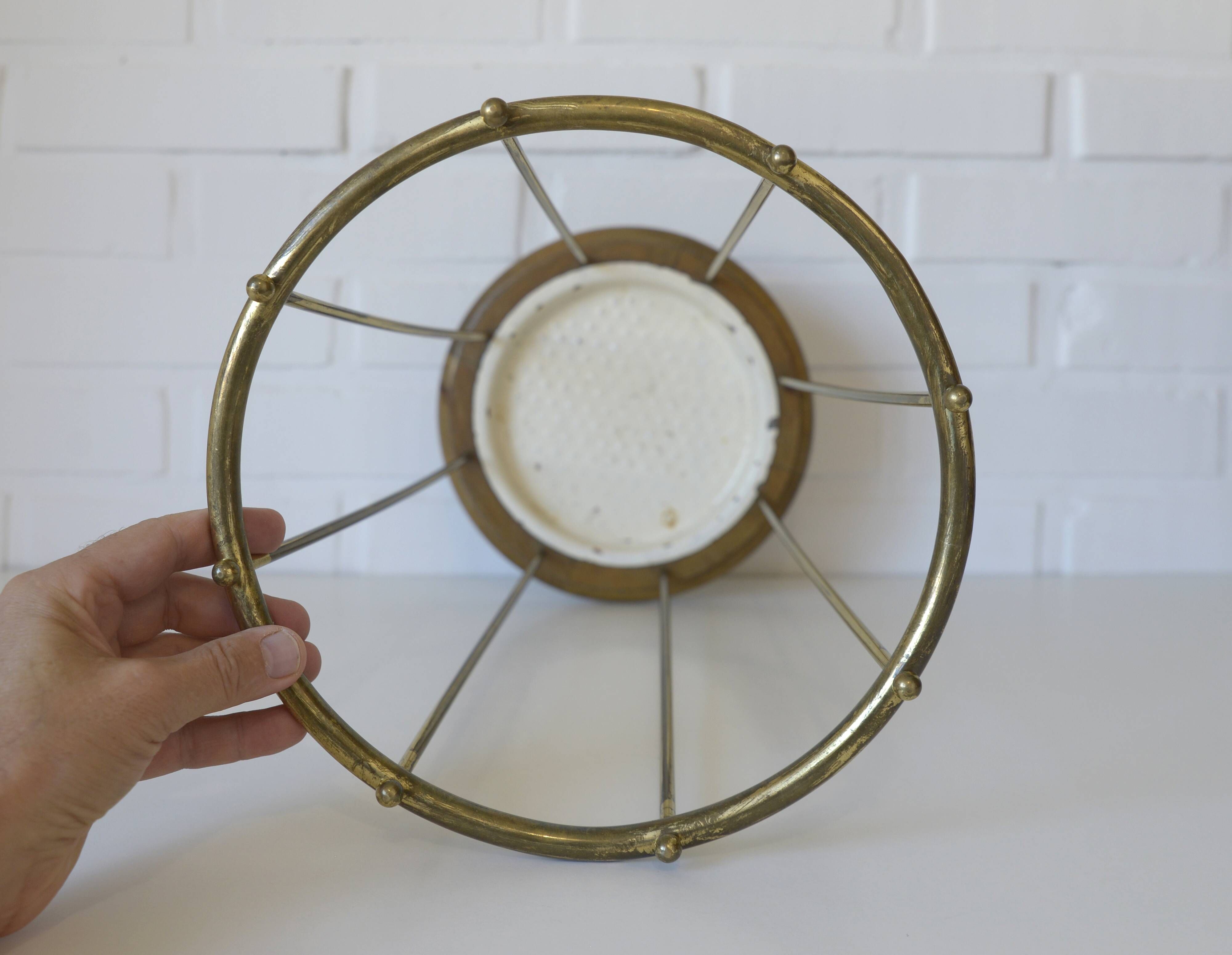 Vintage umbrella stand mid-century brass metal stick holder from 1960s