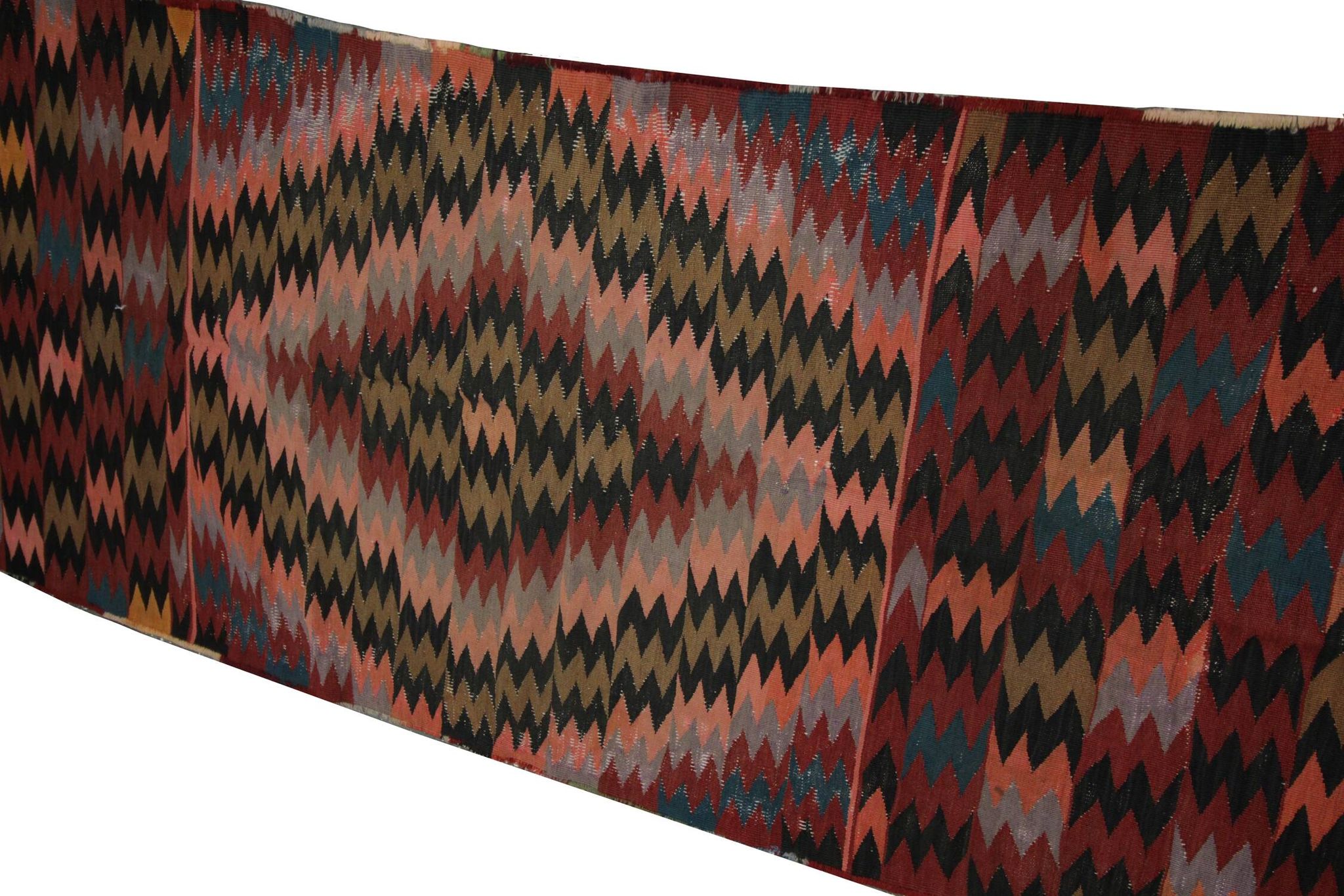 Zig-Zag Kilim Runner Rug, Vintage 1980s Wool Tribal Carpet 298 x 99 cm