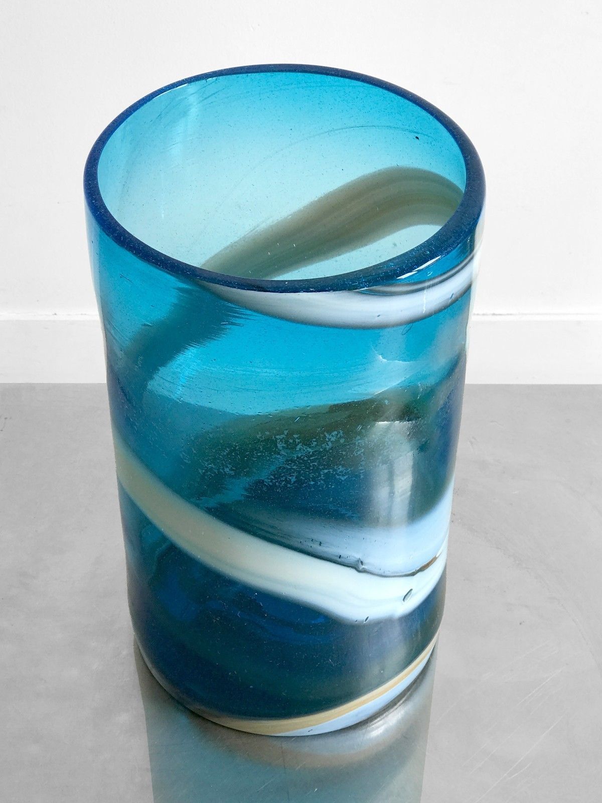 Cylindrical blue blown glass vase
