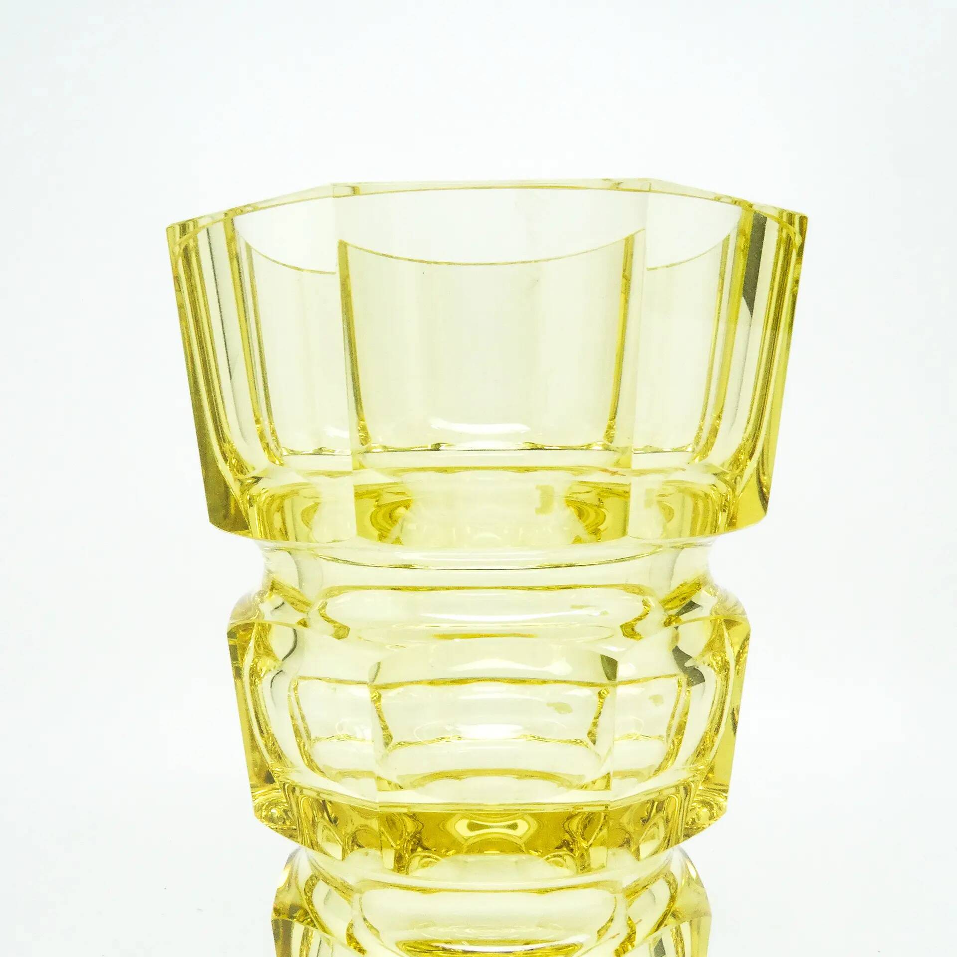 Art Deco vase, yellow crystal, designed by J. Hoffmann, Czechoslovakia, 1930s