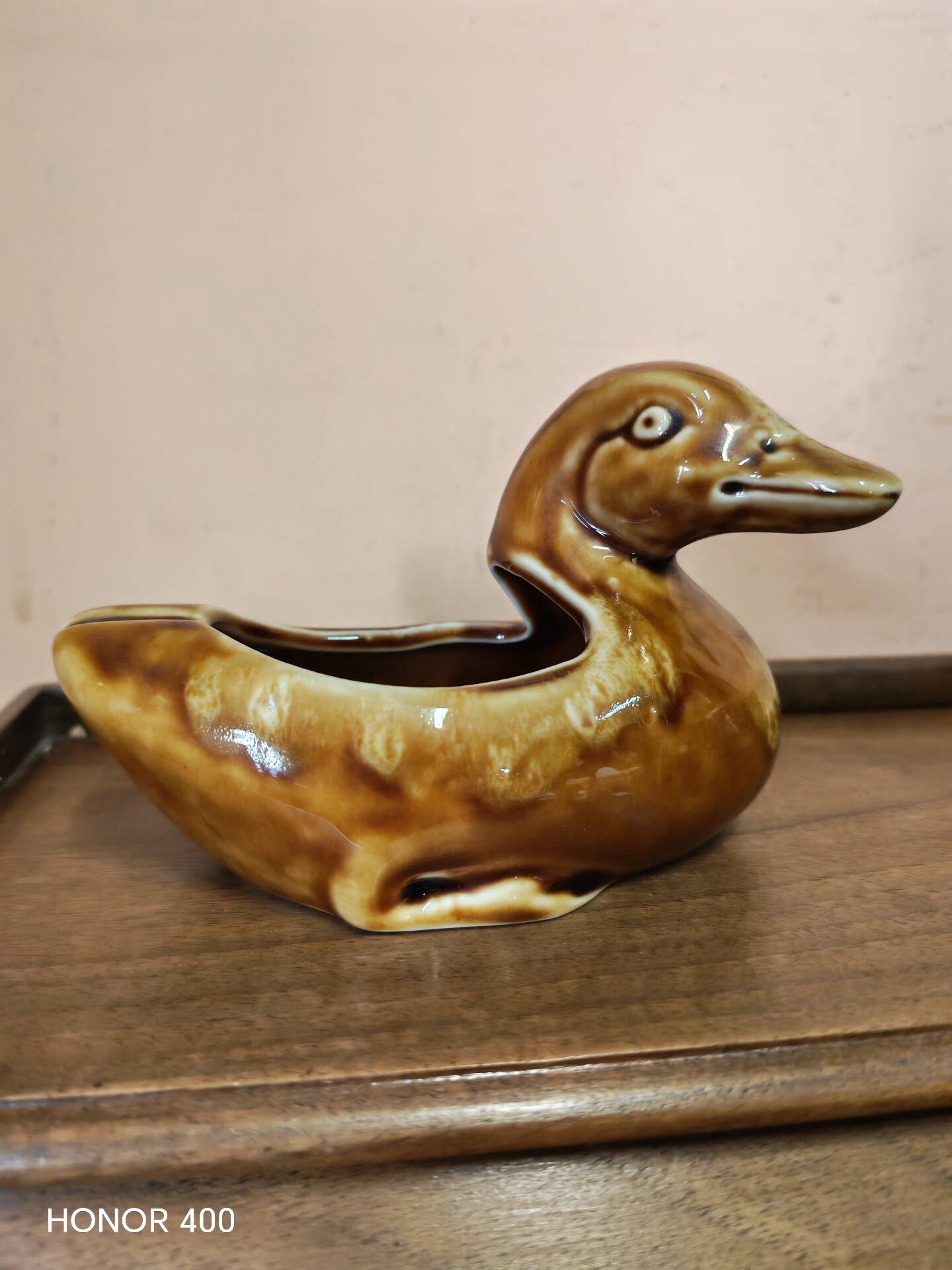 Vintage glazed ceramic duck catchall