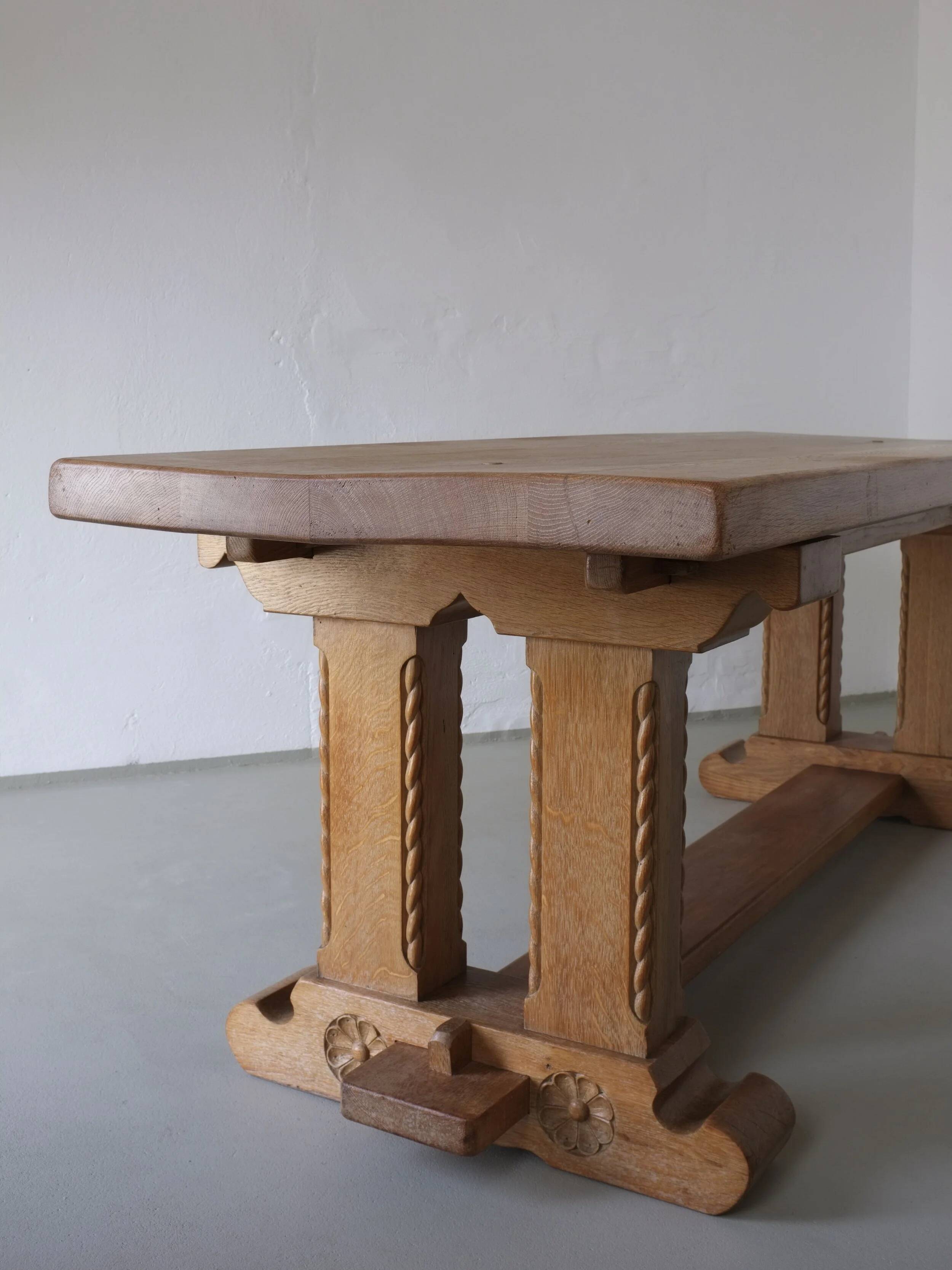 Gothic revival refectory dining table and chairs set of 7 France