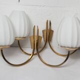 Pair of 1960 opaline and brass wall lights from Italy
