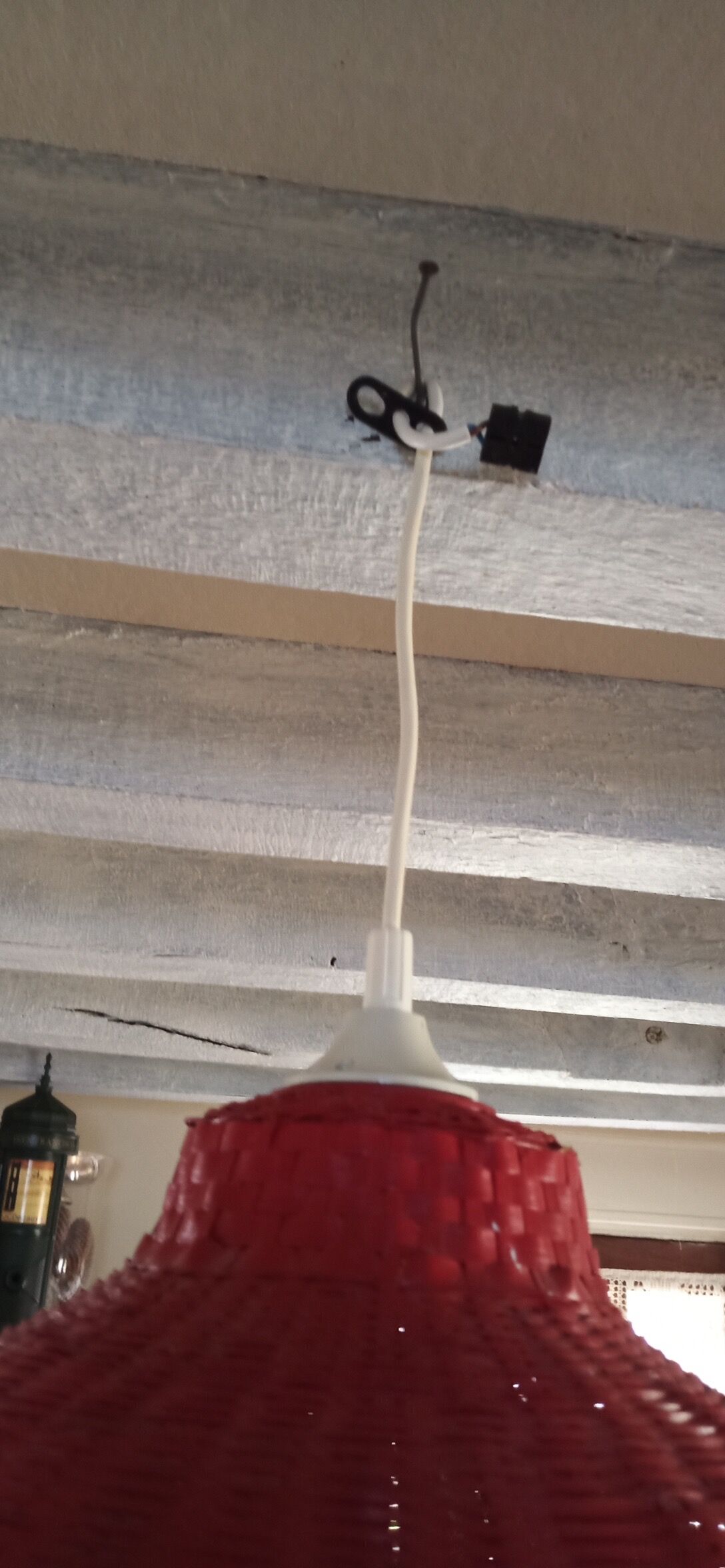 Suspension lamp in red wicker, ø 60 cm