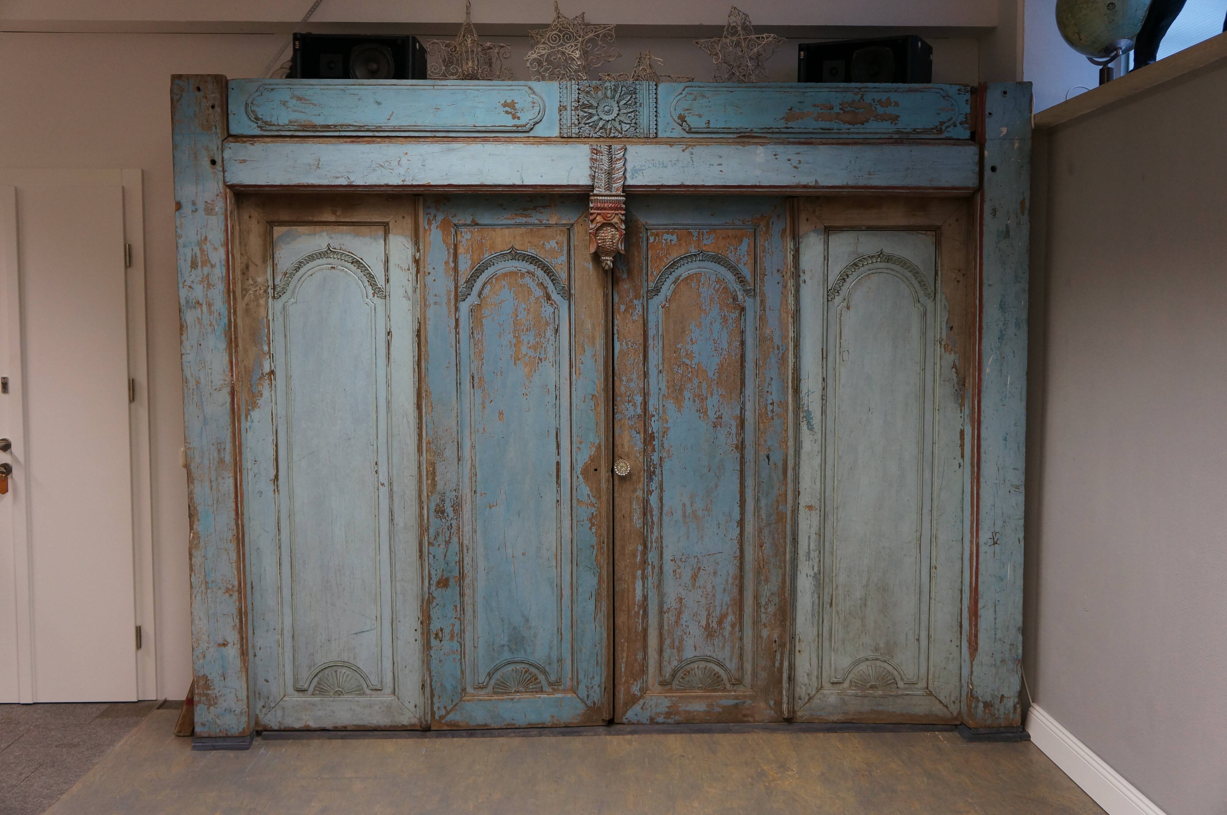 Antique Balinese Carved Doors in Azur Blue, Indonesia