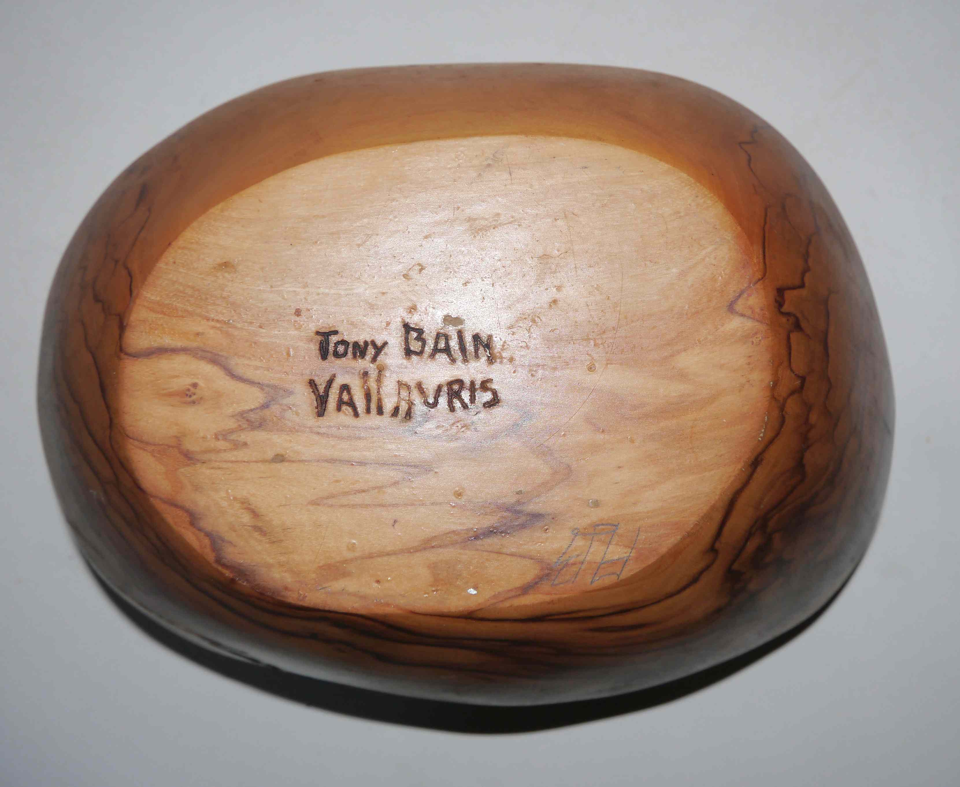 Old olive salad dish signed "Tony Bain Vallauris"