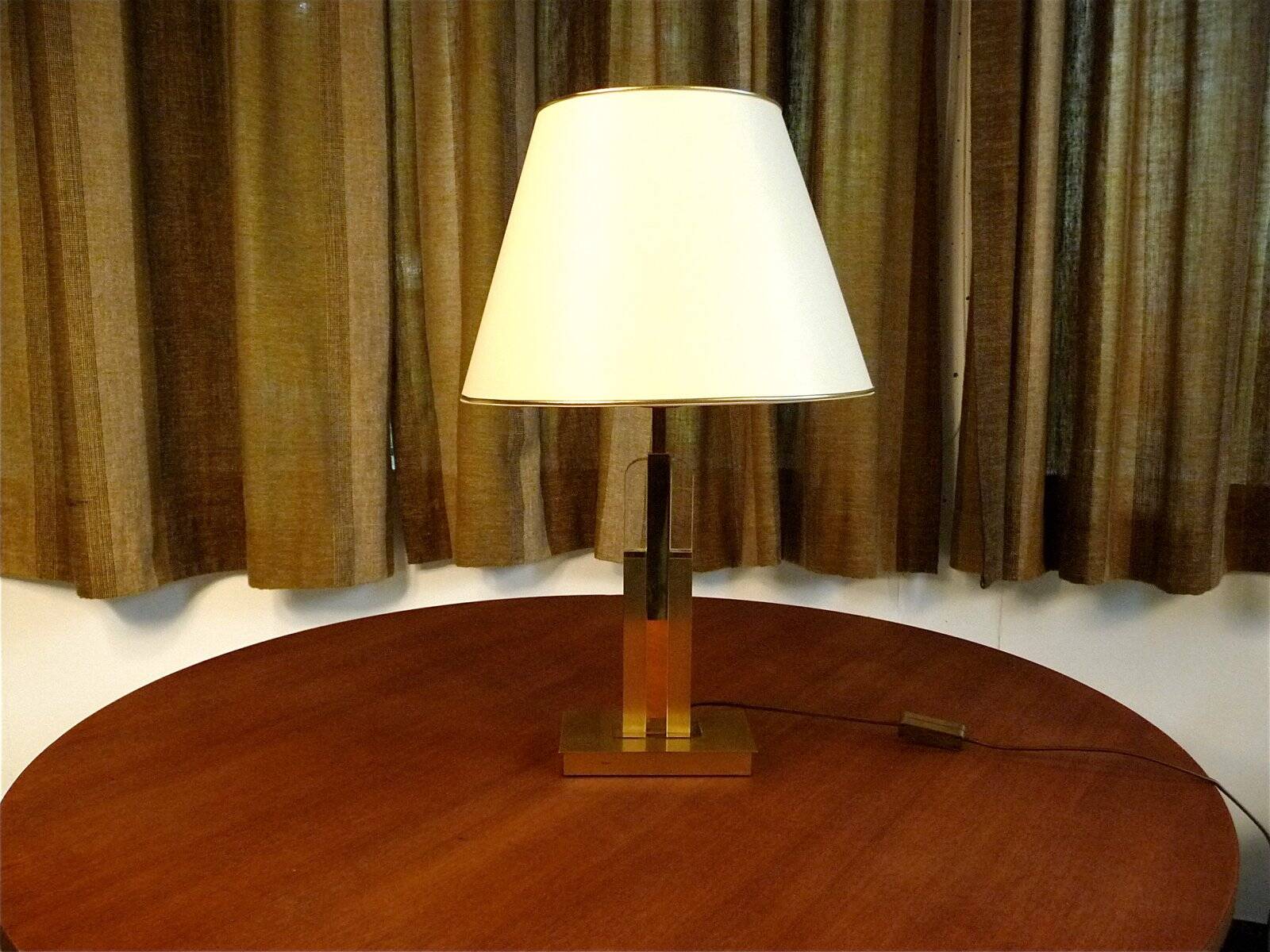 Modernist brass-plated and acrylic glass table lamp, France 1970s