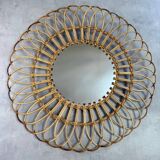 Round Sun Mirror in Rattan from the 1950s Spain Ibiza