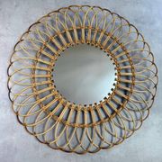 Round Sun Mirror in Rattan from the 1950s Spain Ibiza