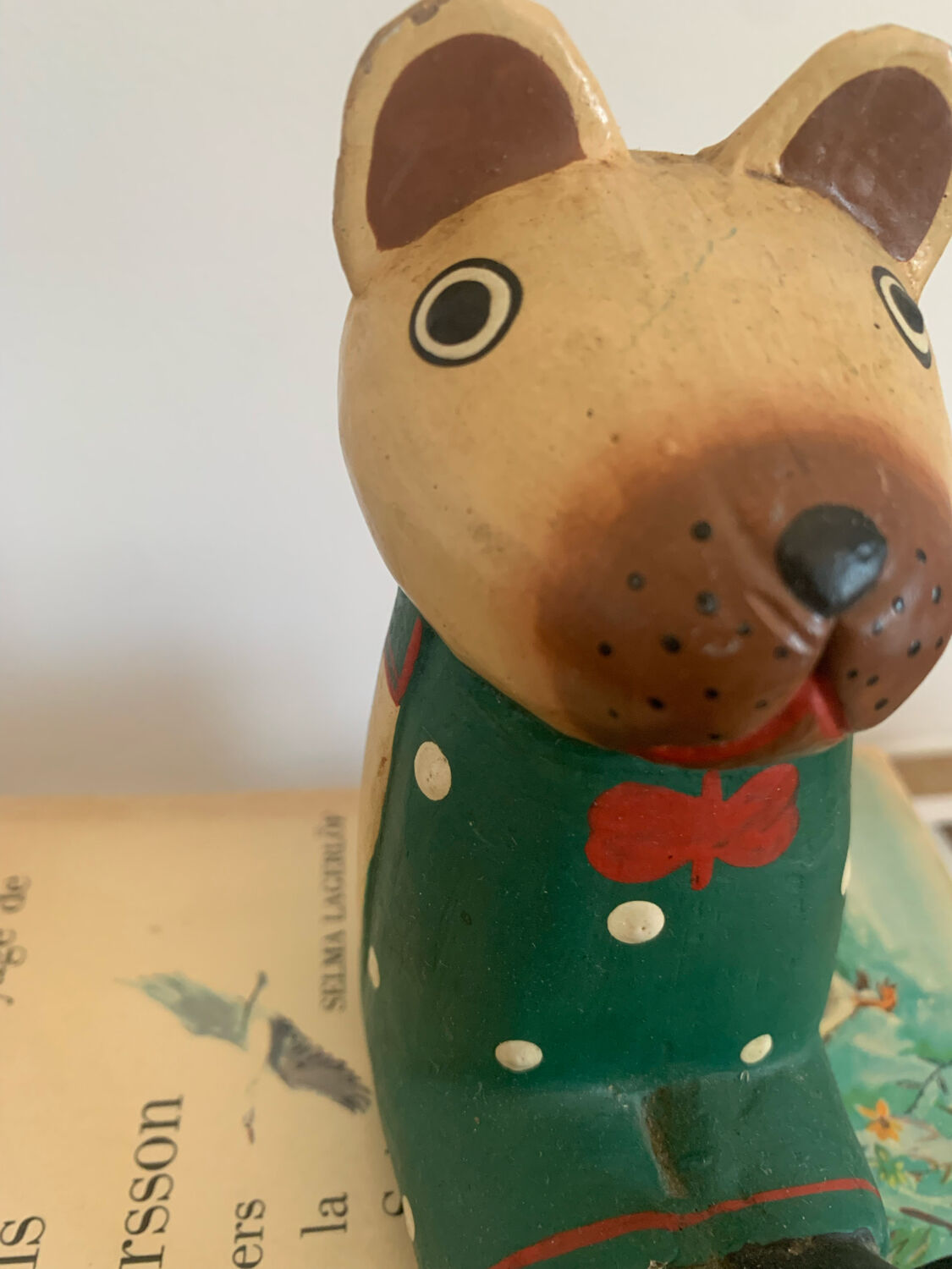Vintage wooden decorative painted bear from the 60s
