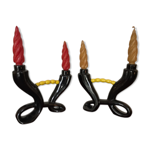 paire de candélabres vintage en céramique noire