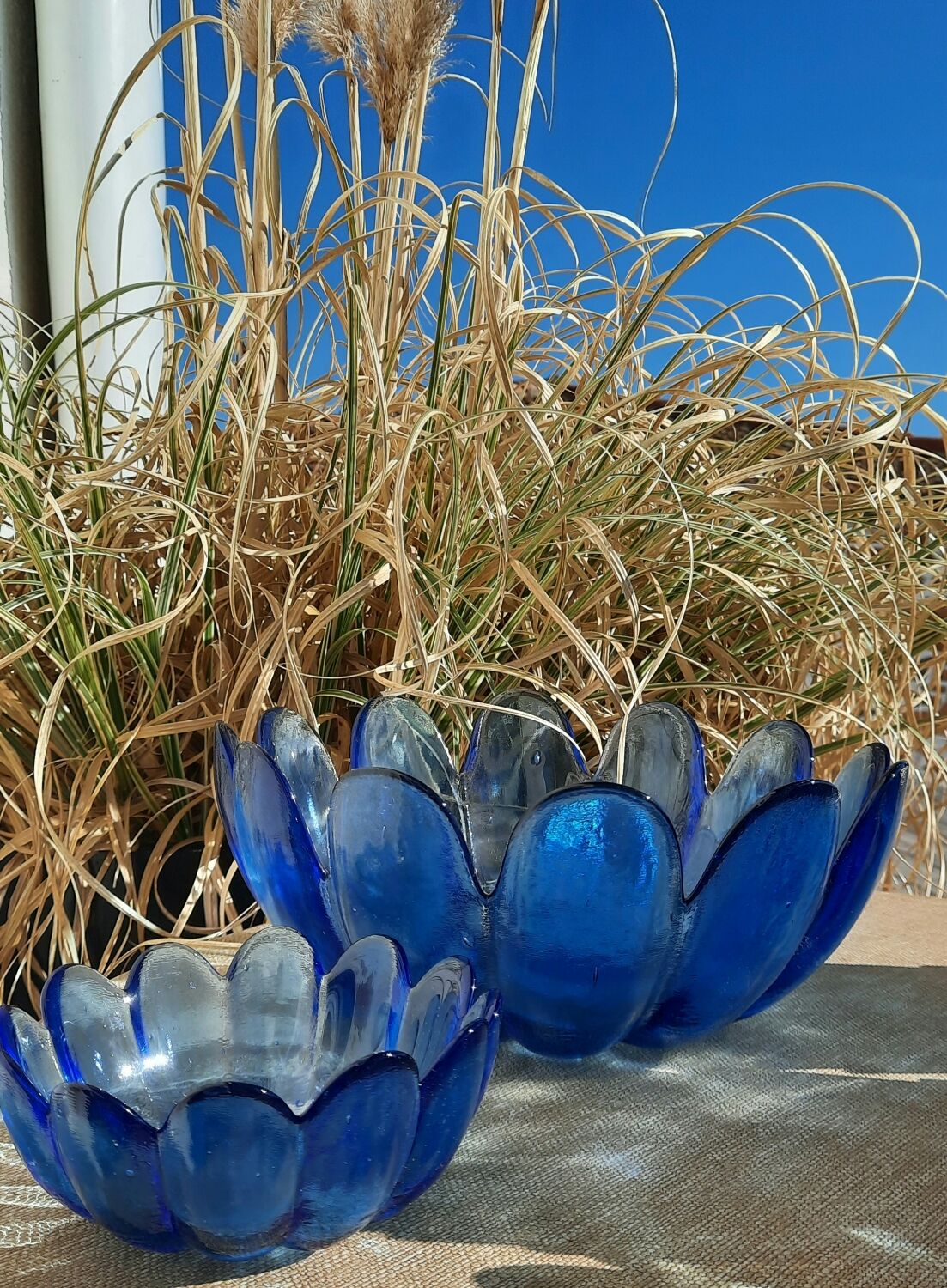 Salad bowl fruit cup vintage blue glass